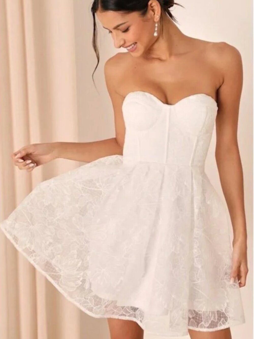 Lulus Precious Approach White Embroidered Strapless Tulle Mini Dress - Size L